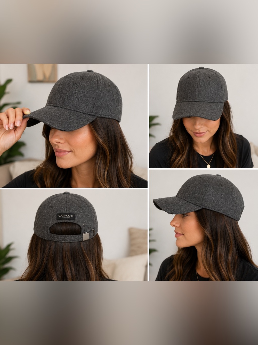 Coach Black Wool Baseball Cap with Logo Patch